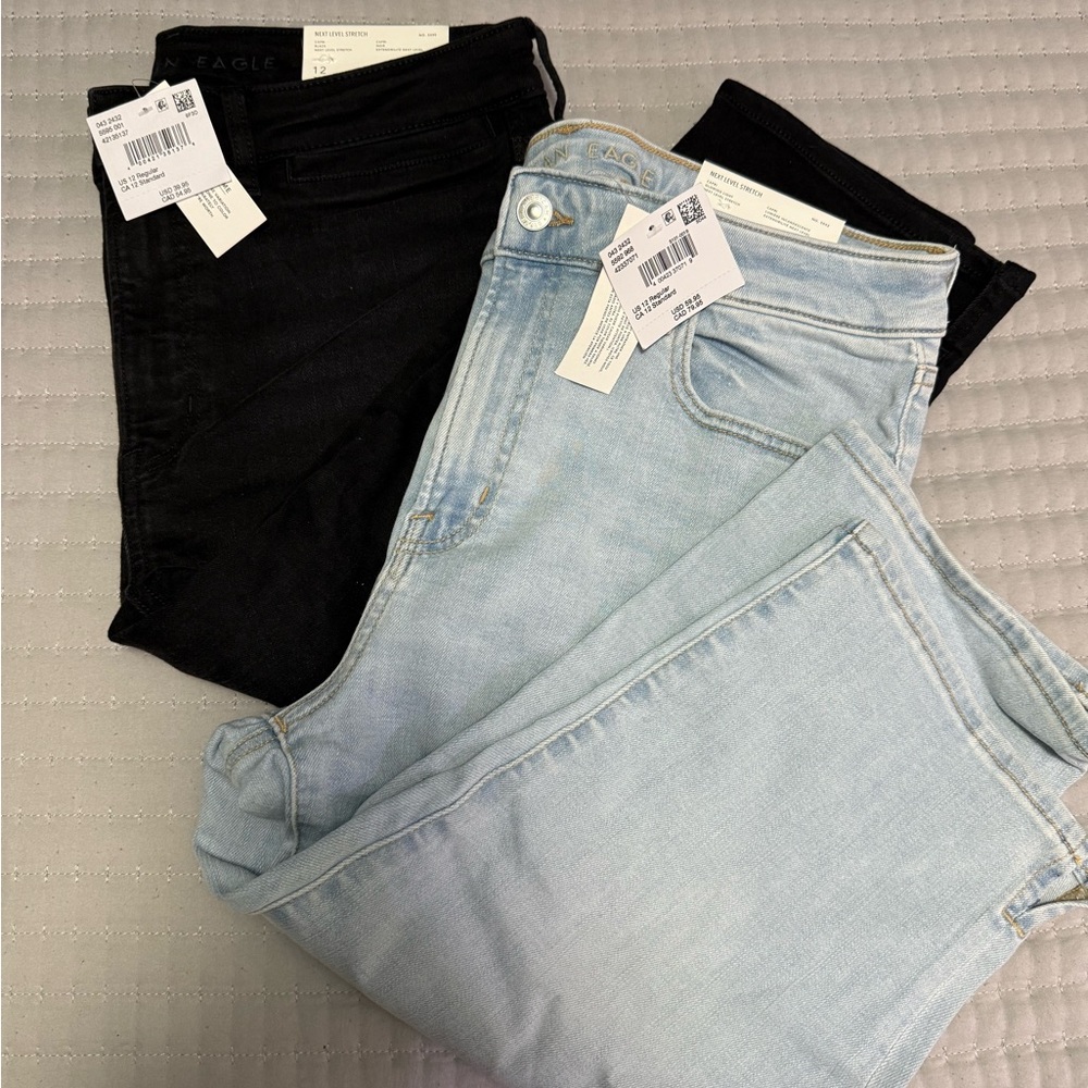 American Eagle Outfitters Women's Capri Jeans - Light Blue & Black